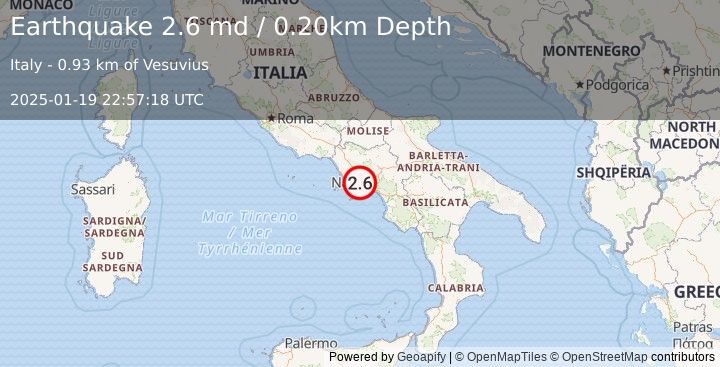 Earthquake SOUTHERN ITALY (2.6 md) (2025-01-19 22:57:18 UTC)