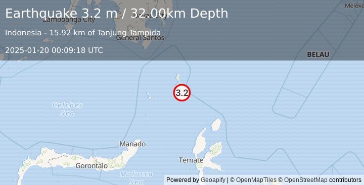 Earthquake KEPULAUAN TALAUD, INDONESIA (3.2 m) (2025-01-20 00:09:18 UTC)