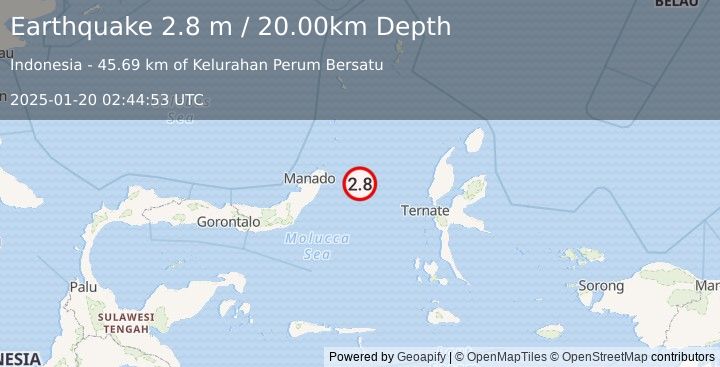 Earthquake MOLUCCA SEA (2.8 m) (2025-01-20 02:44:53 UTC)