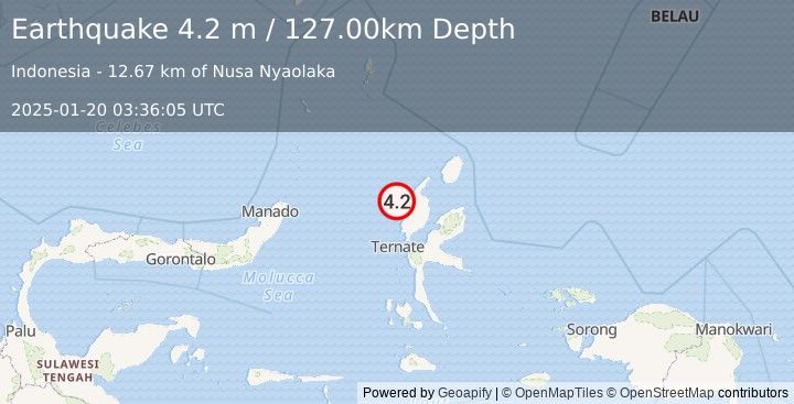 Earthquake HALMAHERA, INDONESIA (4.2 m) (2025-01-20 03:36:05 UTC)