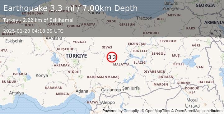 Earthquake CENTRAL TURKEY (3.2 ml) (2025-01-20 04:18:38 UTC)