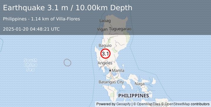 Earthquake LUZON, PHILIPPINES (3.1 m) (2025-01-20 04:48:21 UTC)