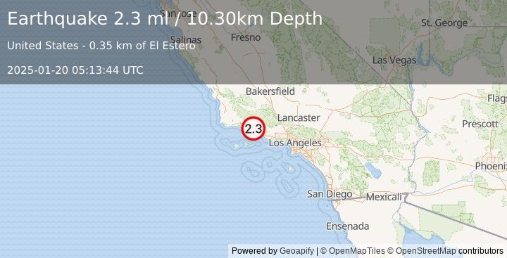 Earthquake SANTA BARBARA CHANNEL, CALIF. (2.3 ml) (2025-01-20 05:13:44 UTC)