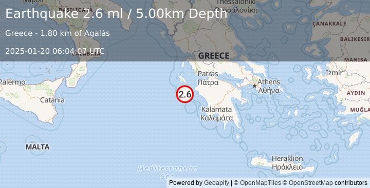 Earthquake IONIAN SEA (2.6 ml) (2025-01-20 06:04:07 UTC)