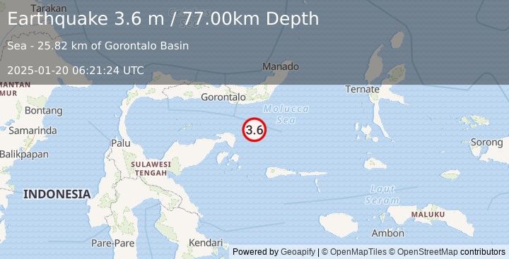 Earthquake MOLUCCA SEA (3.6 m) (2025-01-20 06:21:24 UTC)