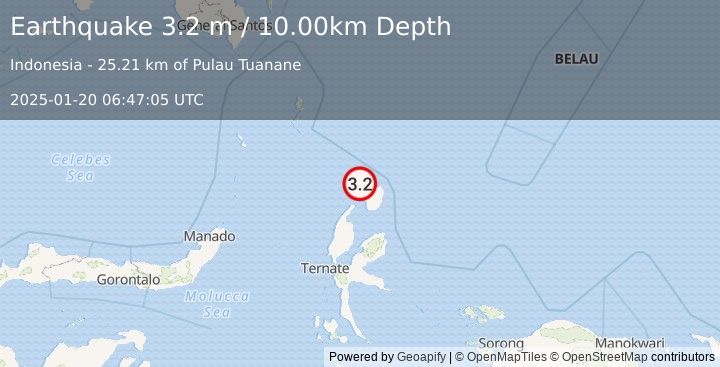 Earthquake HALMAHERA, INDONESIA (3.2 m) (2025-01-20 06:47:05 UTC)