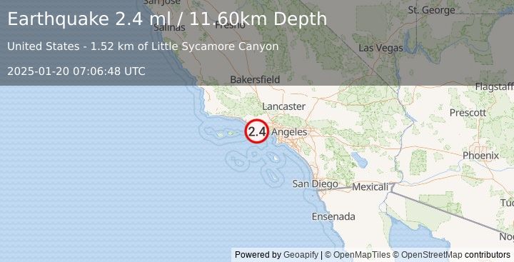 Earthquake GREATER LOS ANGELES AREA, CALIF. (2.4 ml) (2025-01-20 07:06:48 UTC)