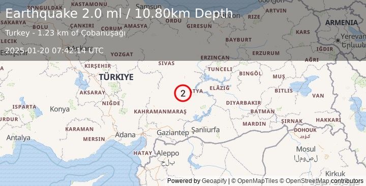 Earthquake CENTRAL TURKEY (2.0 ml) (2025-01-20 07:42:14 UTC)