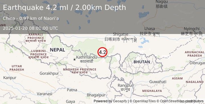 Earthquake WESTERN XIZANG (4.2 ml) (2025-01-20 08:01:00 UTC)