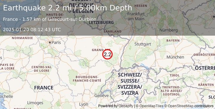 Earthquake FRANCE (2.2 ml) (2025-01-20 08:12:43 UTC)