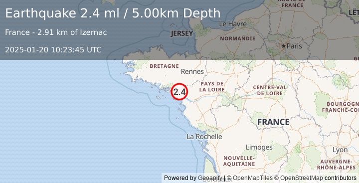 Earthquake FRANCE (2.4 ml) (2025-01-20 10:23:45 UTC)