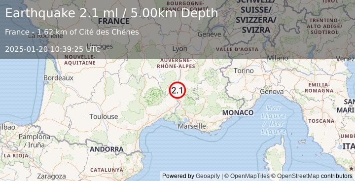 Earthquake FRANCE (2.1 ml) (2025-01-20 10:39:25 UTC)