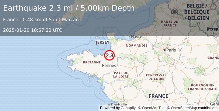 Earthquake FRANCE (2.3 ml) (2025-01-20 10:57:22 UTC)