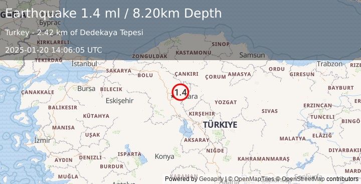 Earthquake CENTRAL TURKEY (1.4 ml) (2025-01-20 14:06:05 UTC)