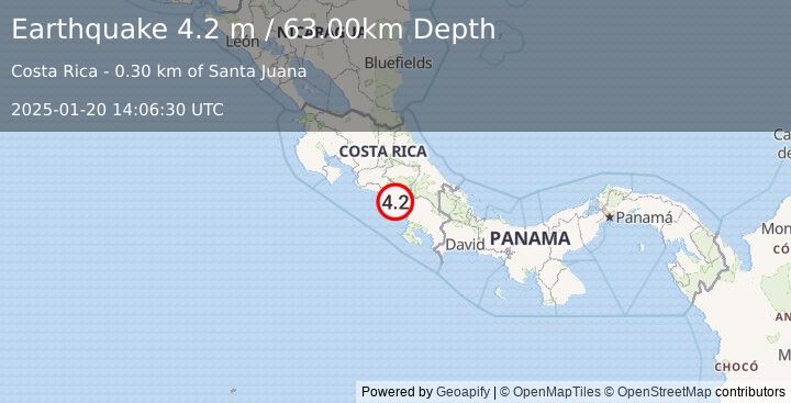 Earthquake COSTA RICA (4.2 m) (2025-01-20 14:06:30 UTC)