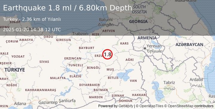 Earthquake EASTERN TURKEY (1.8 ml) (2025-01-20 14:38:12 UTC)