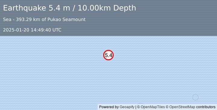 Earthquake EASTER ISLAND REGION (5.4 mb) (2025-01-20 14:49:39 UTC)