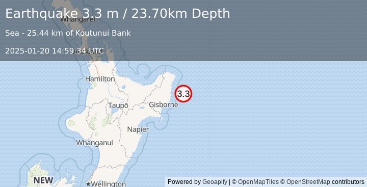 Earthquake OFF E. COAST OF N. ISLAND, N.Z. (3.3 m) (2025-01-20 14:59:34 UTC)