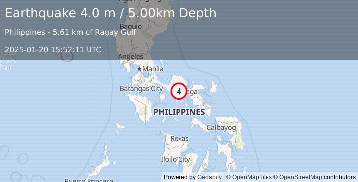 Earthquake LUZON, PHILIPPINES (4.0 m) (2025-01-20 15:52:11 UTC)