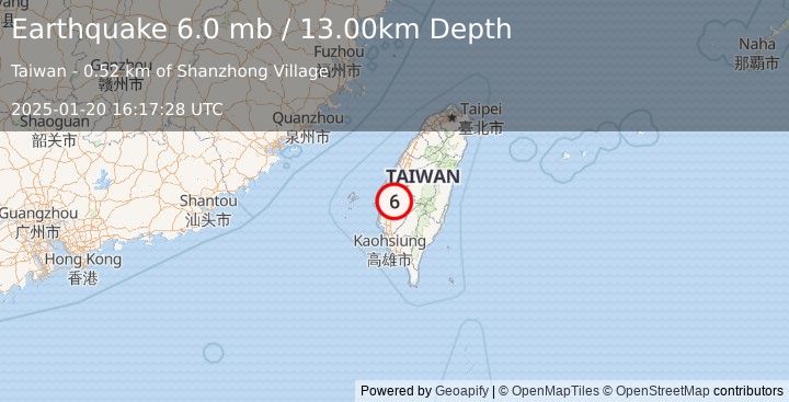 Earthquake TAIWAN (6.0 m) (2025-01-20 16:17:27 UTC)