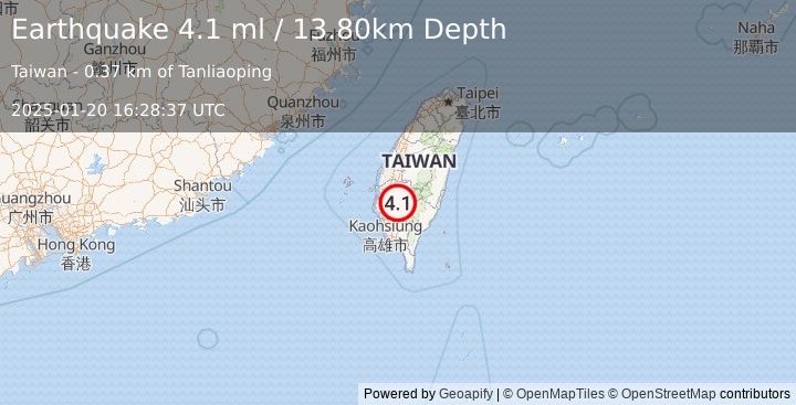 Earthquake TAIWAN (4.1 ml) (2025-01-20 16:28:37 UTC)