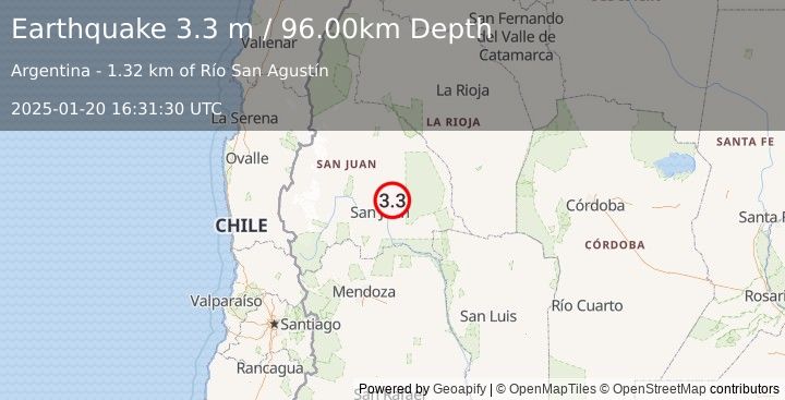 Earthquake SAN JUAN, ARGENTINA (3.3 m) (2025-01-20 16:31:30 UTC)