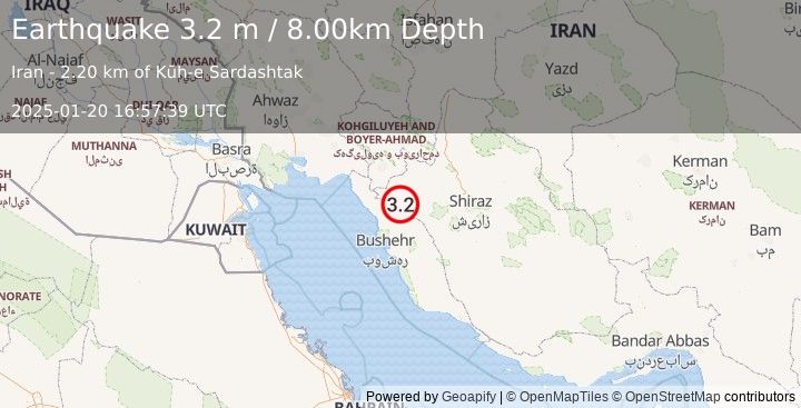 Earthquake SOUTHERN IRAN (3.2 m) (2025-01-20 16:57:39 UTC)