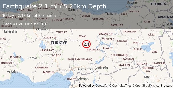 Earthquake CENTRAL TURKEY (2.1 ml) (2025-01-20 16:59:29 UTC)