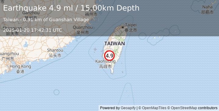 Earthquake TAIWAN (4.9 ml) (2025-01-20 17:42:31 UTC)