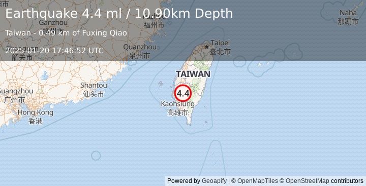 Earthquake TAIWAN (4.4 ml) (2025-01-20 17:46:52 UTC)