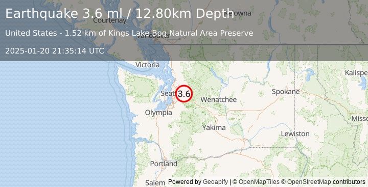 Earthquake WASHINGTON (3.5 ml) (2025-01-20 21:35:14 UTC)