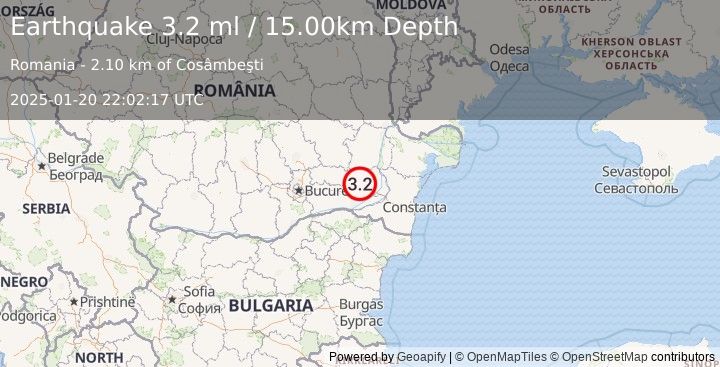 Earthquake ROMANIA (3.2 ml) (2025-01-20 22:02:17 UTC)