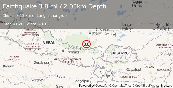 Earthquake WESTERN XIZANG (3.8 ml) (2025-01-20 22:56:14 UTC)