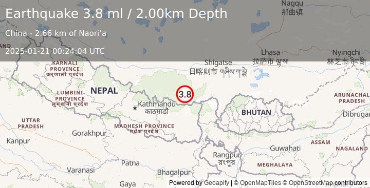 Earthquake WESTERN XIZANG (3.8 ml) (2025-01-21 00:24:04 UTC)