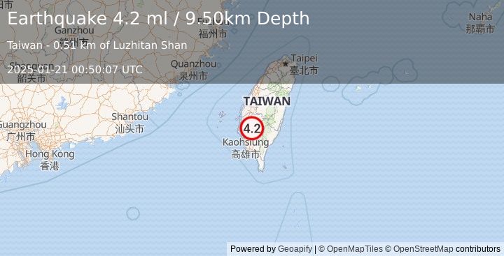 Earthquake TAIWAN (4.2 ml) (2025-01-21 00:50:07 UTC)