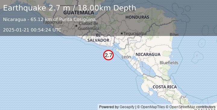 Earthquake OFFSHORE EL SALVADOR (2.7 m) (2025-01-21 00:54:24 UTC)