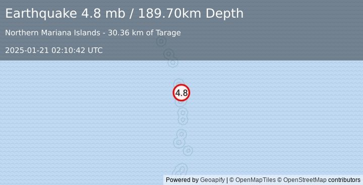 Earthquake PAGAN REG., N. MARIANA ISLANDS (4.8 mb) (2025-01-21 02:10:42 UTC)