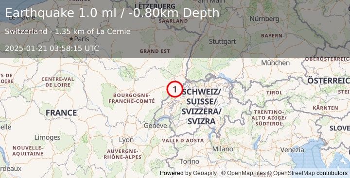 Earthquake FRANCE-GERMANY BORDER REGION (1.0 ml) (2025-01-21 03:58:15 UTC)