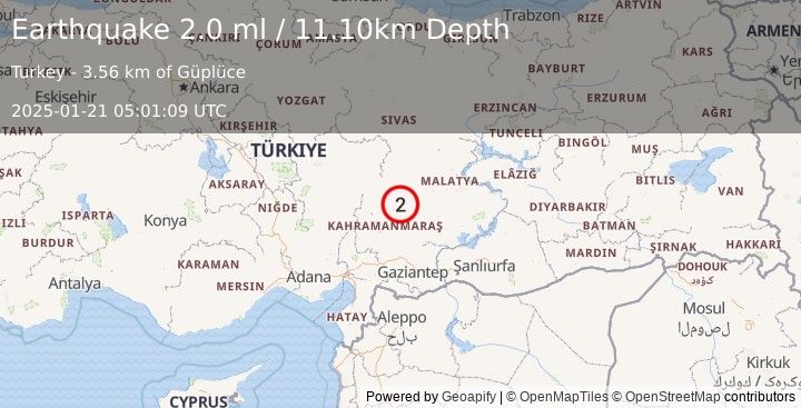 Earthquake CENTRAL TURKEY (2.0 ml) (2025-01-21 05:01:09 UTC)