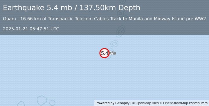 Earthquake GUAM REGION (5.4 mb) (2025-01-21 05:47:51 UTC)