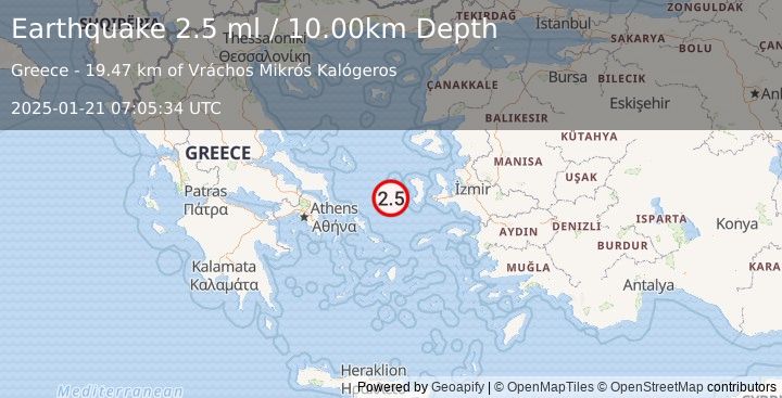 Earthquake AEGEAN SEA (2.5 ml) (2025-01-21 07:05:34 UTC)