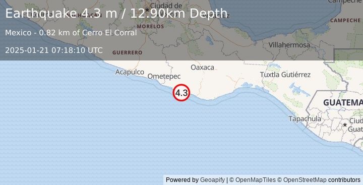 Earthquake OAXACA, MEXICO (4.3 m) (2025-01-21 07:18:10 UTC)