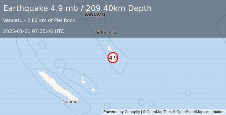 Earthquake VANUATU (4.9 mb) (2025-01-21 07:25:46 UTC)