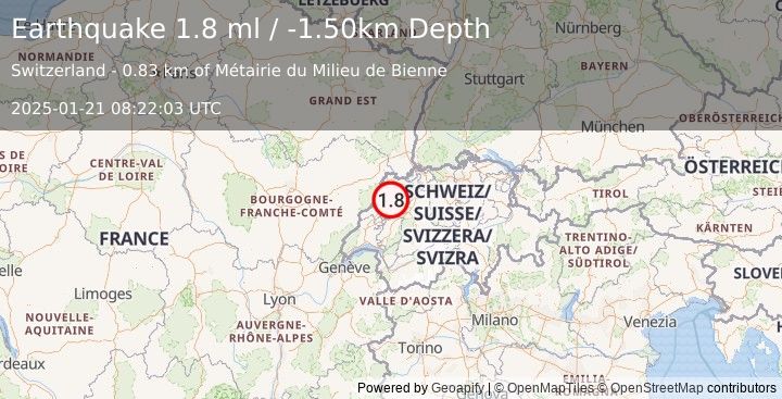 Earthquake SWITZERLAND (1.8 ml) (2025-01-21 08:22:03 UTC)