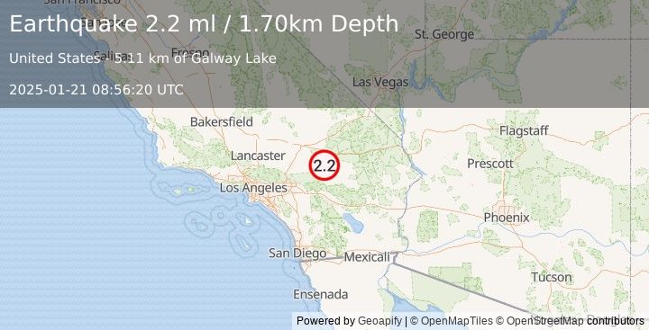 Earthquake SOUTHERN CALIFORNIA (2.2 ml) (2025-01-21 08:56:21 UTC)