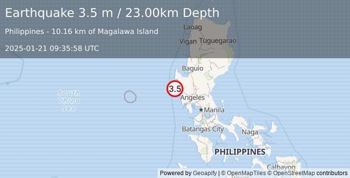 Earthquake LUZON, PHILIPPINES (3.5 m) (2025-01-21 09:35:58 UTC)