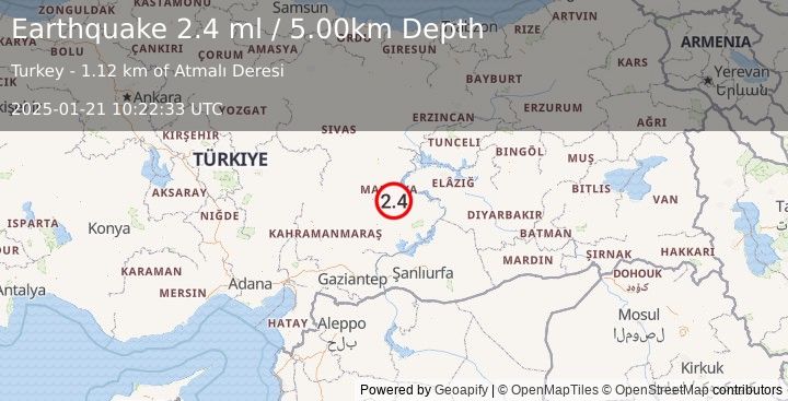 Earthquake EASTERN TURKEY (2.4 ml) (2025-01-21 10:22:33 UTC)