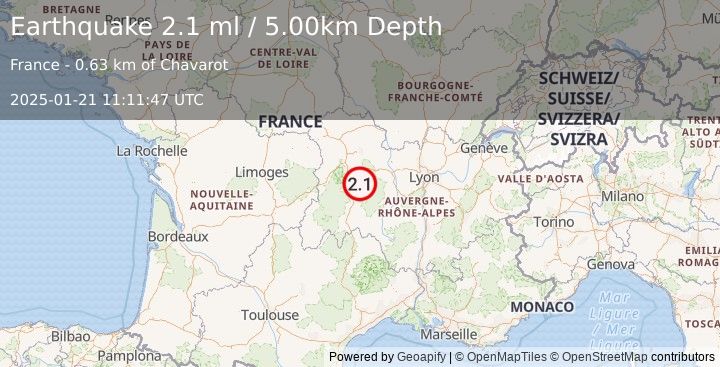 Earthquake FRANCE (2.1 ml) (2025-01-21 11:11:47 UTC)