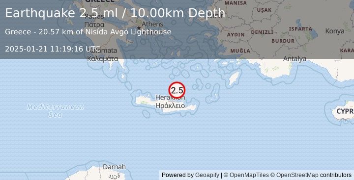 Earthquake CRETE, GREECE (2.5 ml) (2025-01-21 11:19:16 UTC)