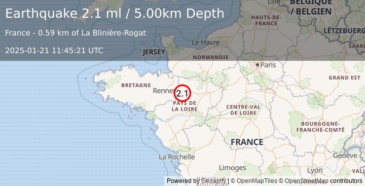 Earthquake FRANCE (2.1 ml) (2025-01-21 11:45:21 UTC)